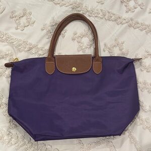 Longchamp Purple Tote Bag with Brown Accents EUC